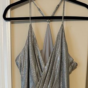 NWOT LAUNDRY BY SHELLI SEGAL metallic silver maxi dress SZ 10
